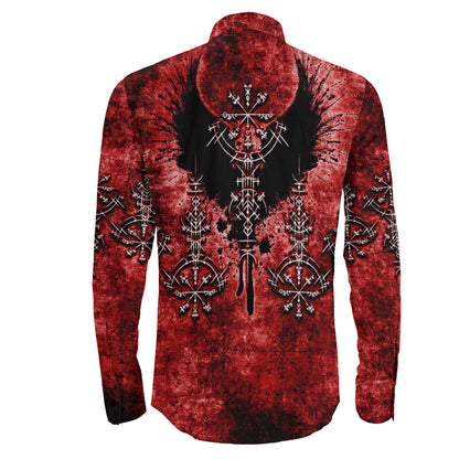 Bird Wing Viking Symbol Red Long Sleeve Button Shirt