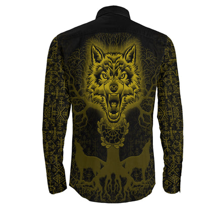 Tree And Wolf Gold viking Long Sleeve Button Shirt