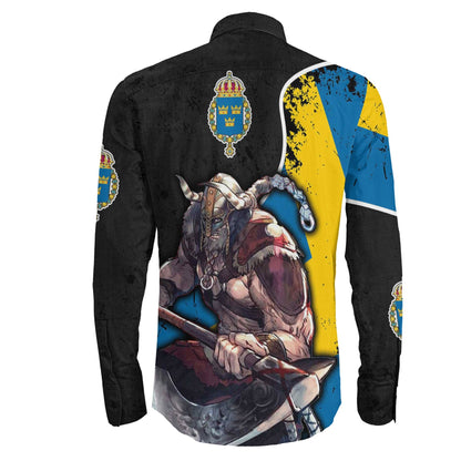 VikingStyle Clothing -Sweden Warriors Brush Style Long Sleeve Button Shirt