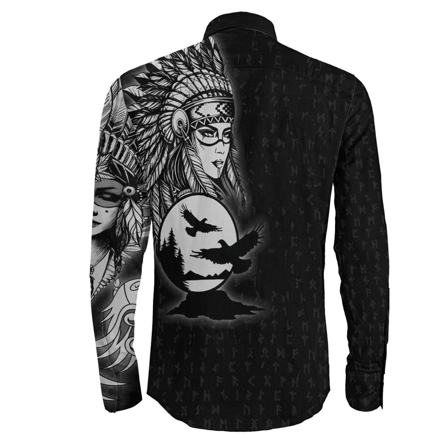 Valkyries Moon Raven Wolf Long Sleeve Button Shirt