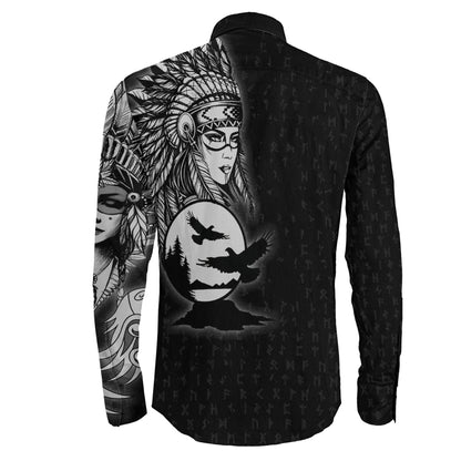 Valkyries Moon Raven Wolf Long Sleeve Button Shirt