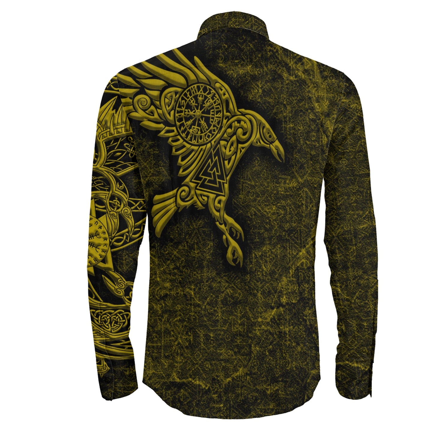 Raven Vegvisir Gold Custum Viking Long Sleeve Button Shirt