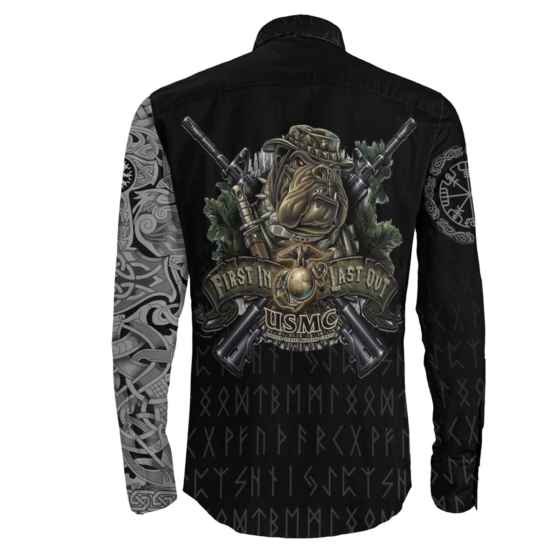 Long Sleeve Button Shirt - The Raven Of Odin Tattoo Army 