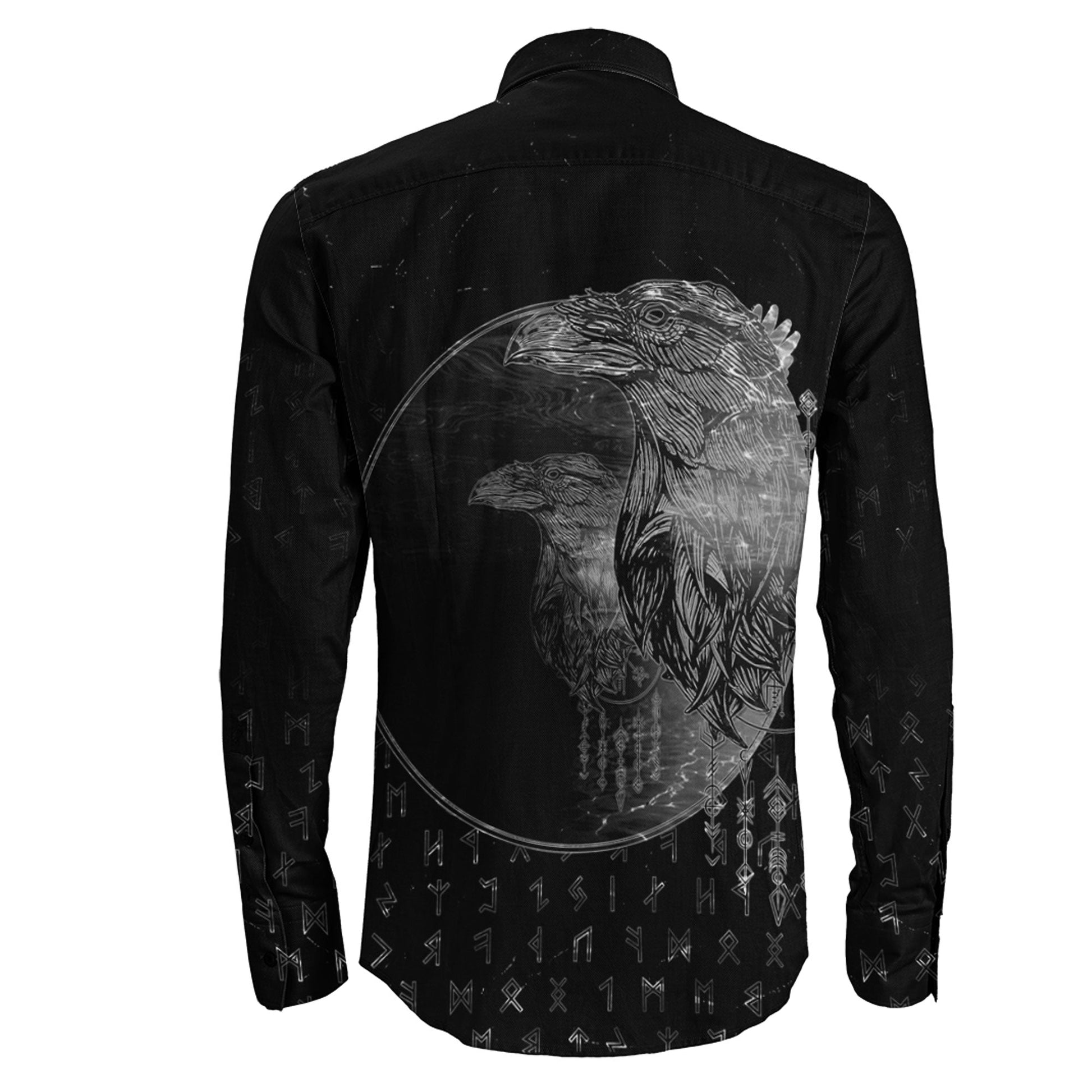 VikingStyle Clothing -Viking Raven Mirrior Long Sleeve Button Shirt