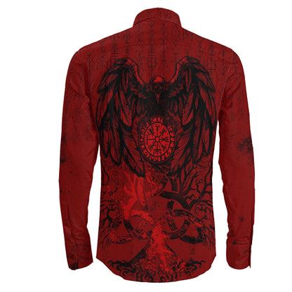Raven Cletic Tree Red Long Sleeve Button Shirt