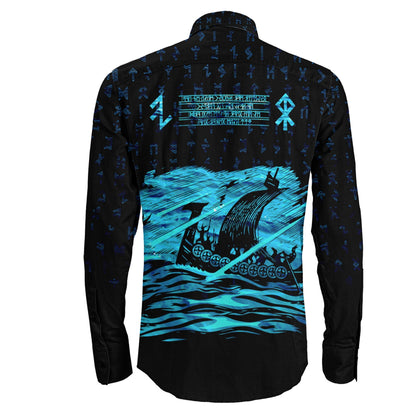 VikingStyle Clothing -Viking Drakkar Vintage Cyan Long Sleeve Button Shirt
