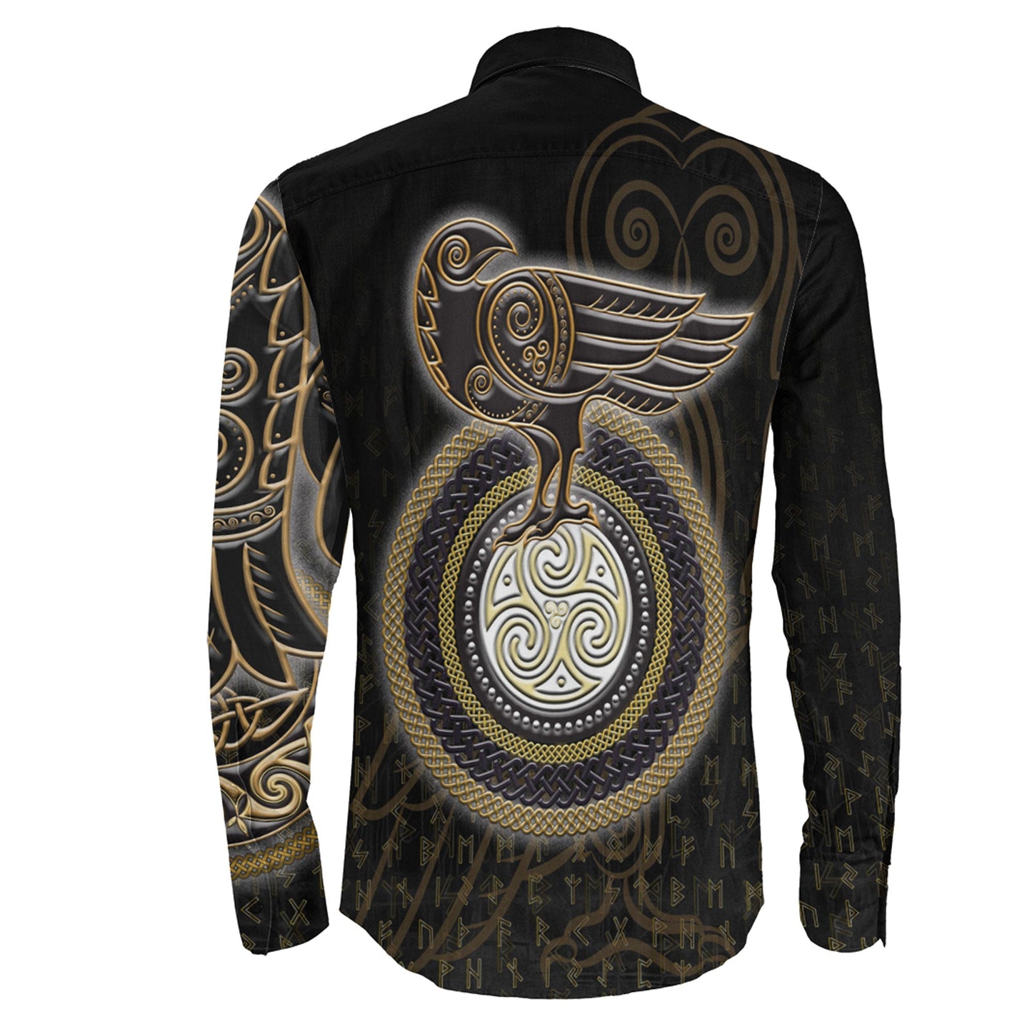 Owl Celtic Gold Viking Long Sleeve Button Shirt