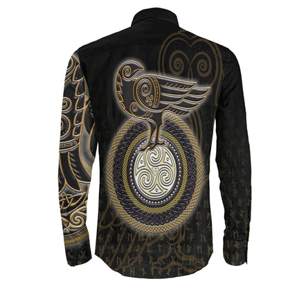 Owl Celtic Gold Viking Long Sleeve Button Shirt