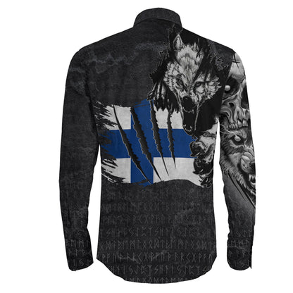 Finland Wolf Viking Long Sleeve Button Shirt