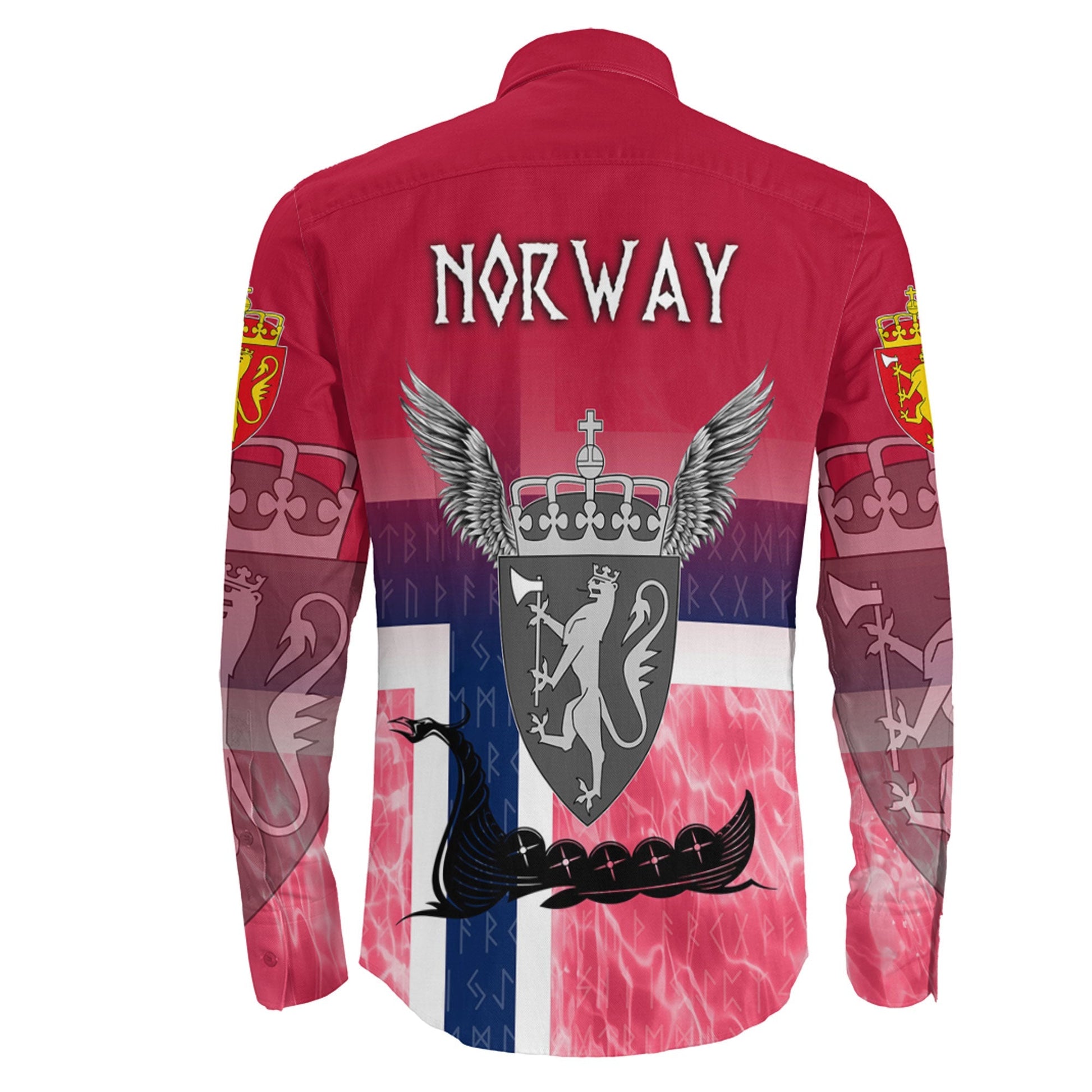 Norway Raven Drakkar and Skull Long Sleeve Button Shirt