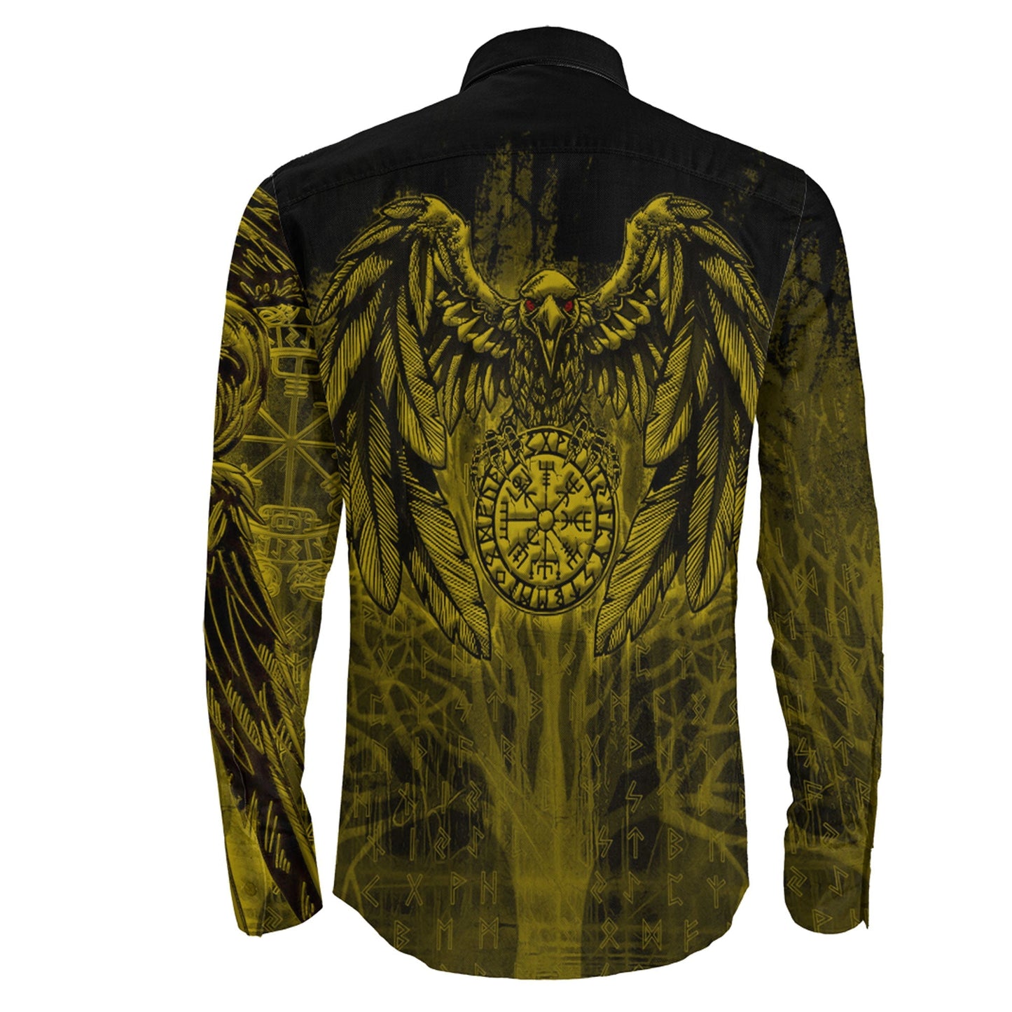 Vegvisir Raven Gold Viking Long Sleeve Button Shirt