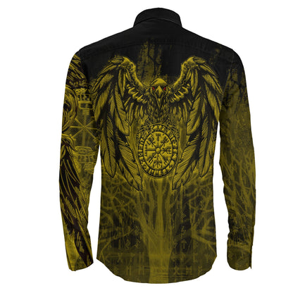 Vegvisir Raven Gold Viking Long Sleeve Button Shirt