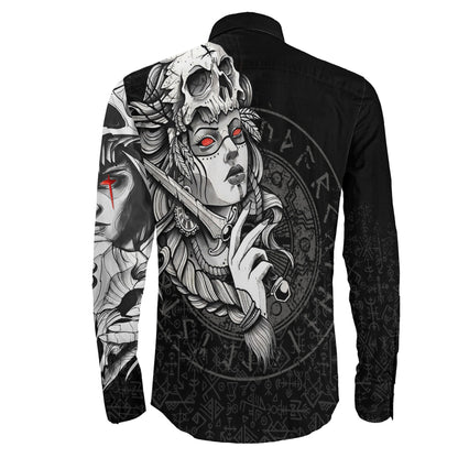 Valkyries Skull Long Sleeve Button Shirt
