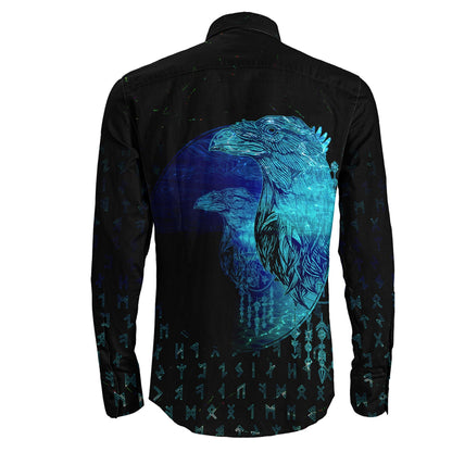 VikingStyle Clothing -Viking Raven Mirrior Cyan Long Sleeve Button Shirt