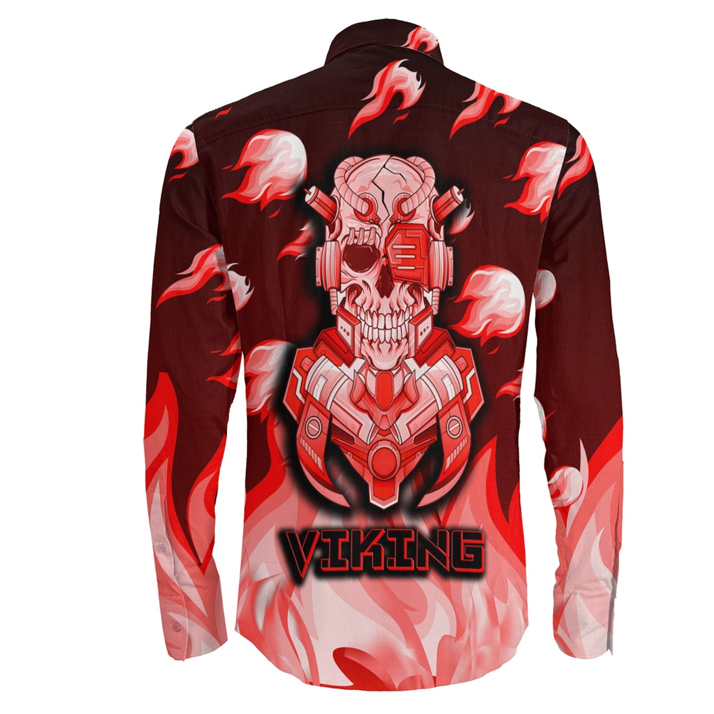 Viking 3D Robo Warrior Red Fire Pattern Long Sleeve Button Shirt