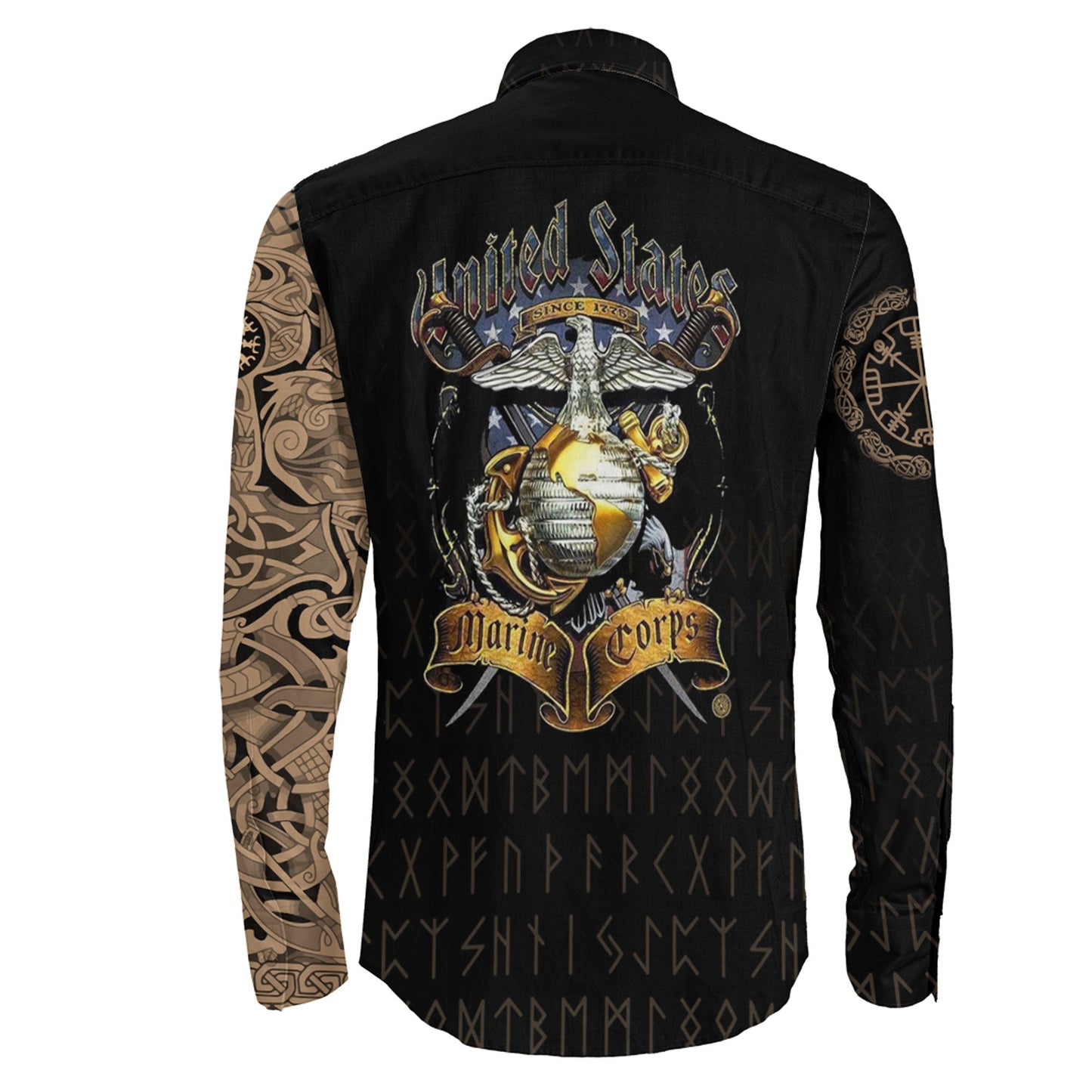 Long Sleeve Button Shirt - The Raven Of Odin Tattoo Army Version 