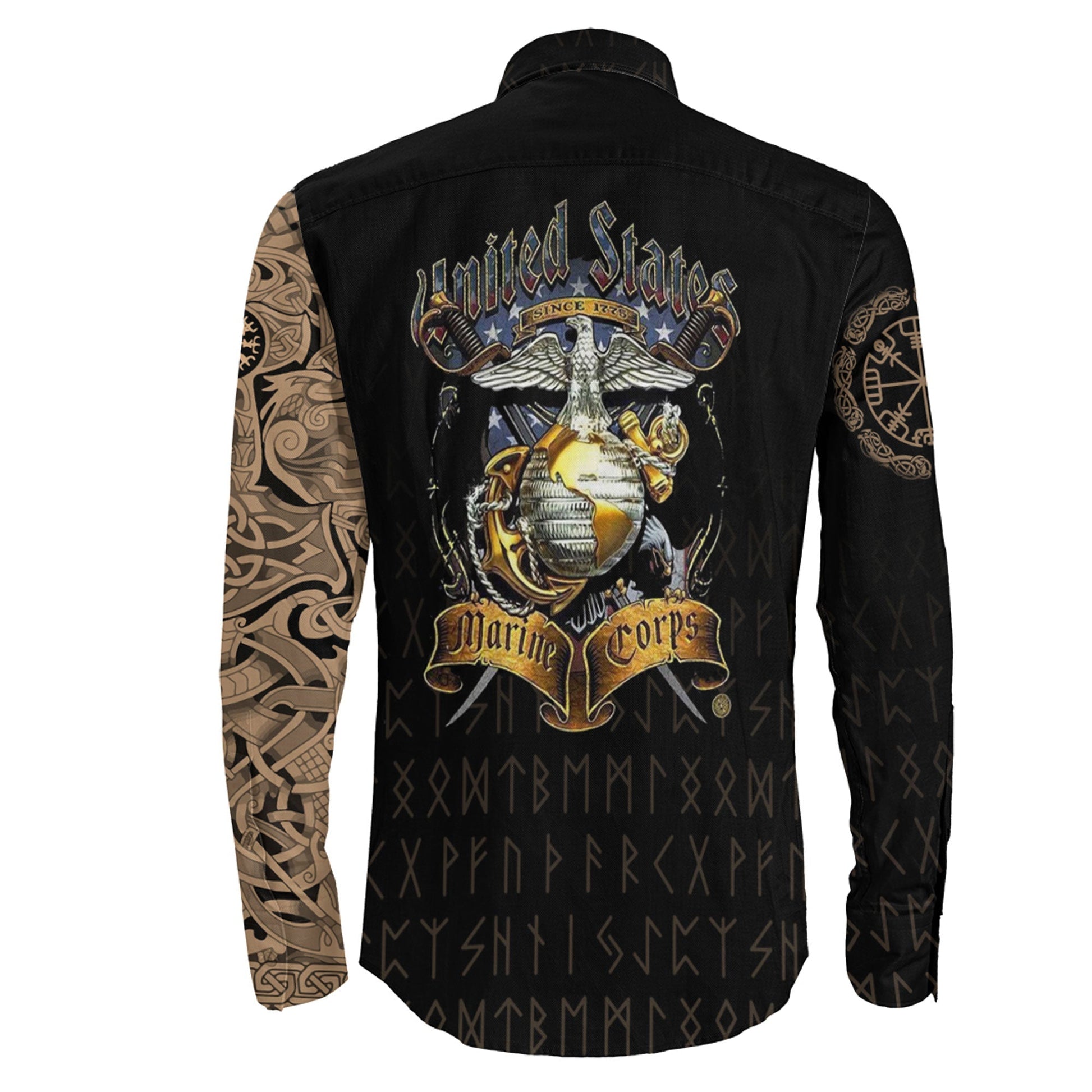 Long Sleeve Button Shirt - The Raven Of Odin Tattoo Army Version 