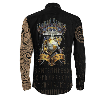 Long Sleeve Button Shirt - The Raven Of Odin Tattoo Army Version 