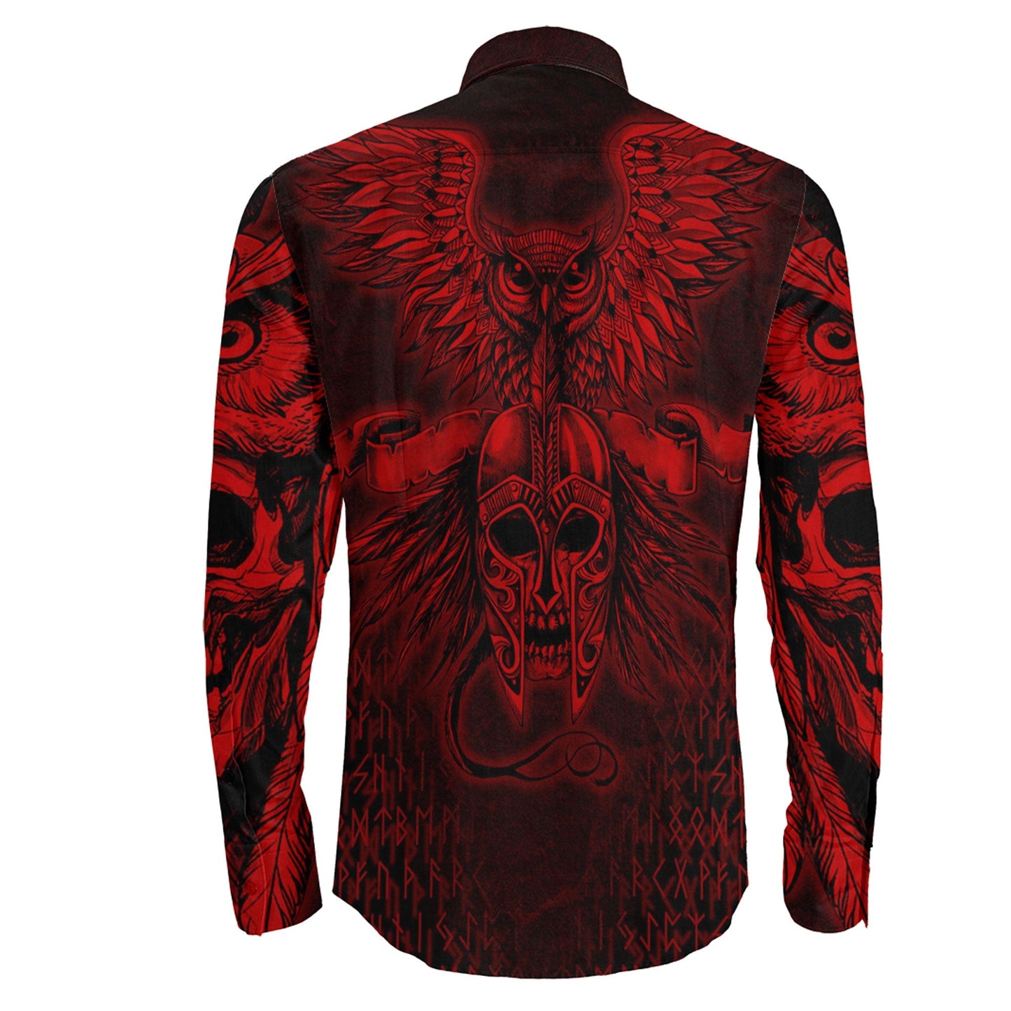 Owl Skull Red Viking Long Sleeve Button Shirt