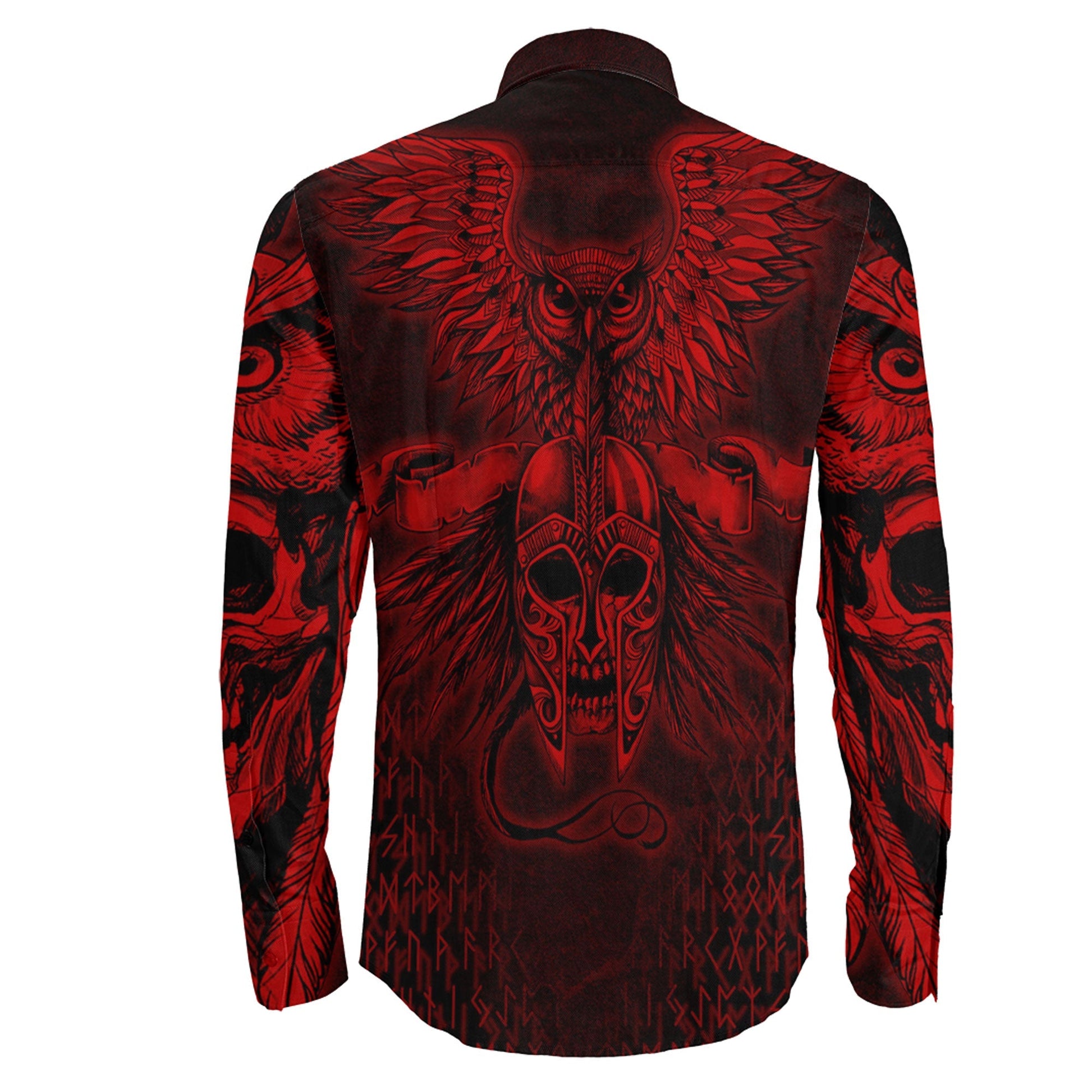 Owl Skull Red Viking Long Sleeve Button Shirt