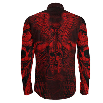 Owl Skull Red Viking Long Sleeve Button Shirt
