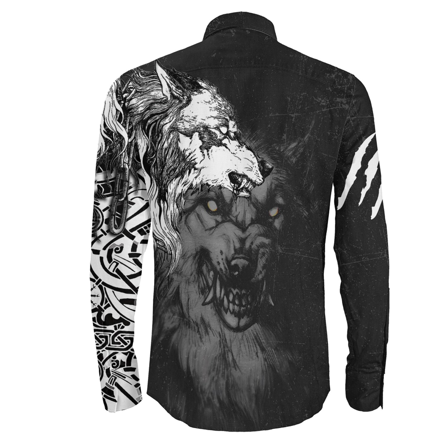 Wolf Fenrir Angry Brush Style Long Sleeve Button Shirt