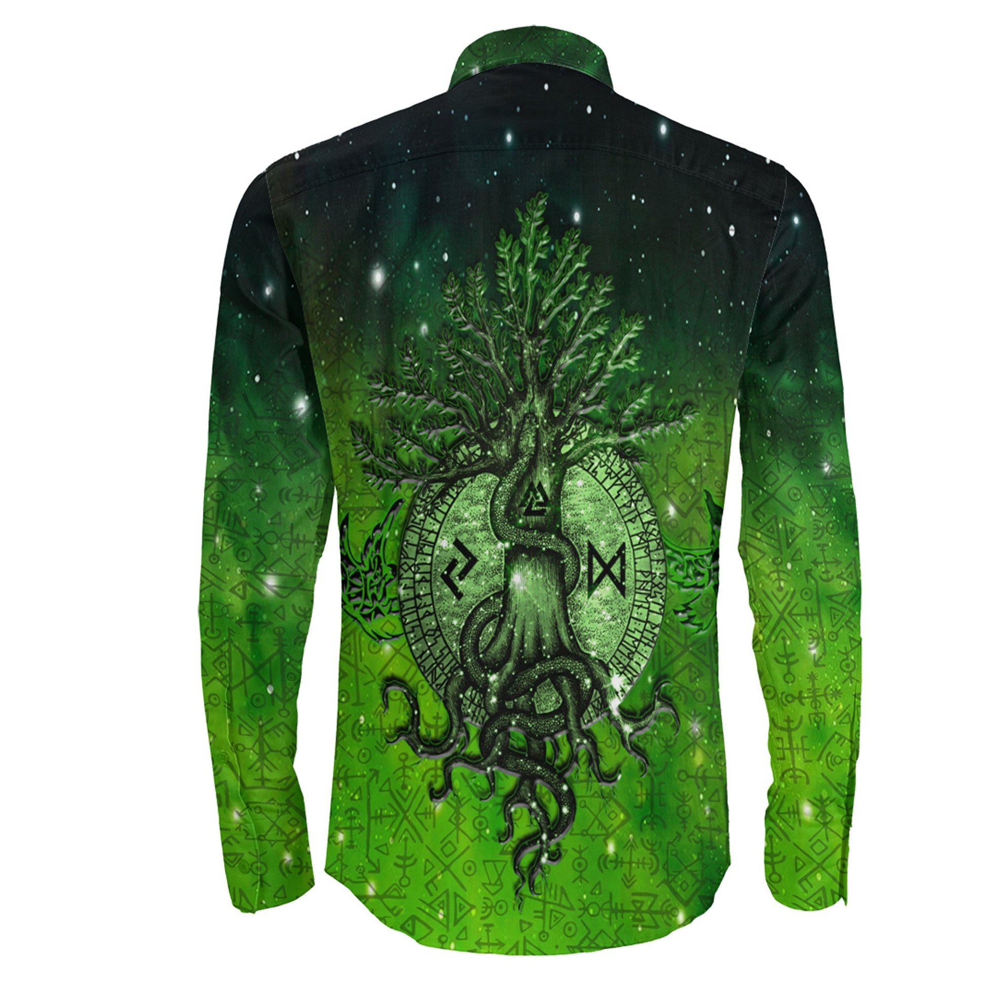 Yggdrasil Viking Green Long Sleeve Button Shirt A31