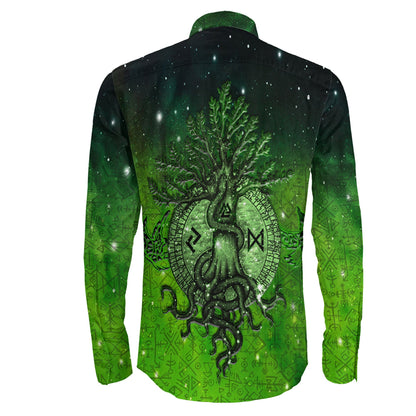 Yggdrasil Viking Green Long Sleeve Button Shirt A31