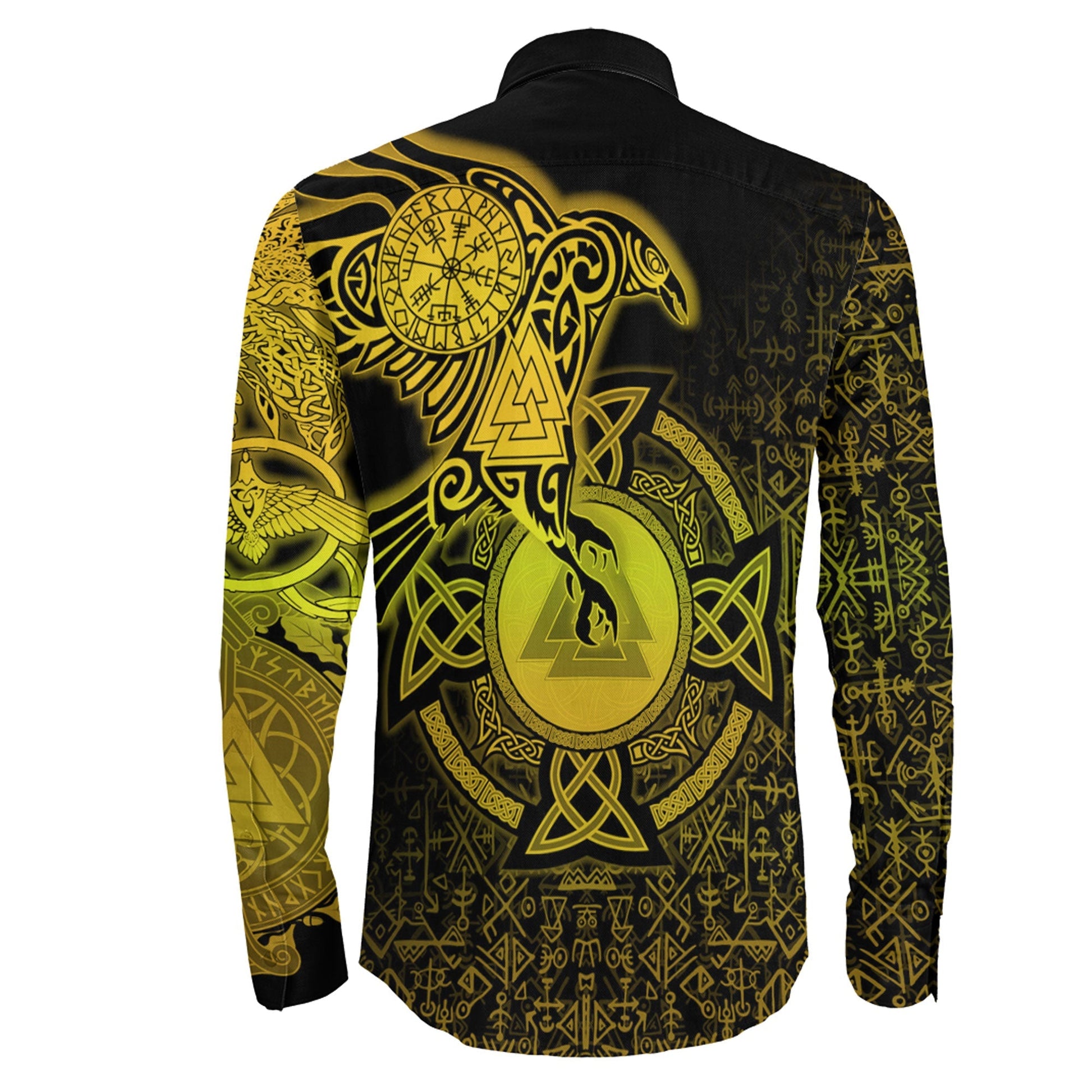 Raven Celtic Special Yellow Viking Long Sleeve Button Shirt
