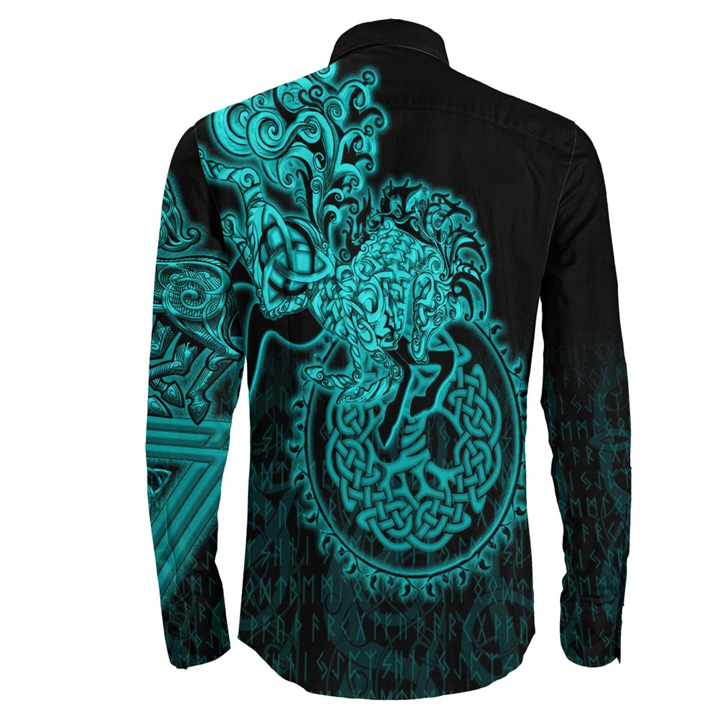 Sleipnir Turquoise Viking Long Sleeve Button Shirt