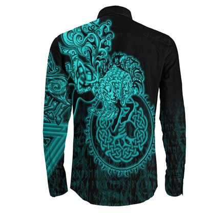 Sleipnir Turquoise Viking Long Sleeve Button Shirt