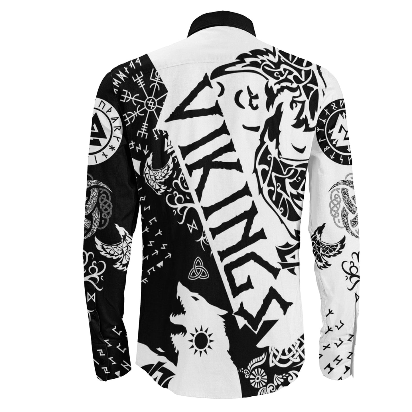 Denmark Odin Symbol Tattoo Gold Long Sleeve Button Shirt