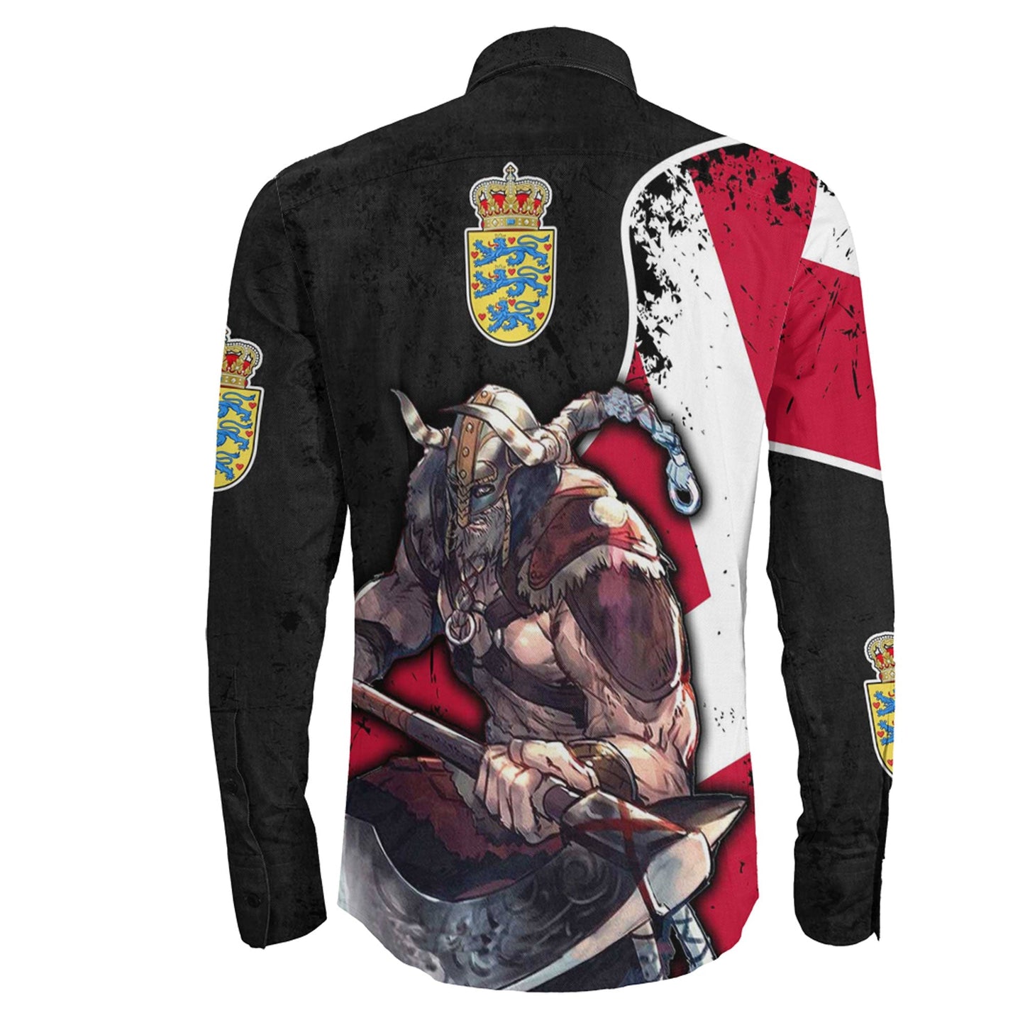 VikingStyle Clothing -Denmark Warriors Brush Style Long Sleeve Button Shirt