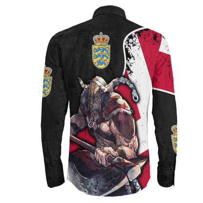 VikingStyle Clothing -Denmark Warriors Brush Style Long Sleeve Button Shirt