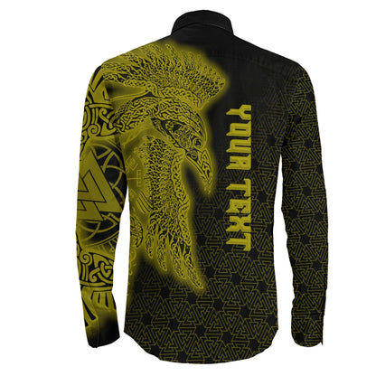 Raven Valknut Gold Viking Long Sleeve Button Shirt