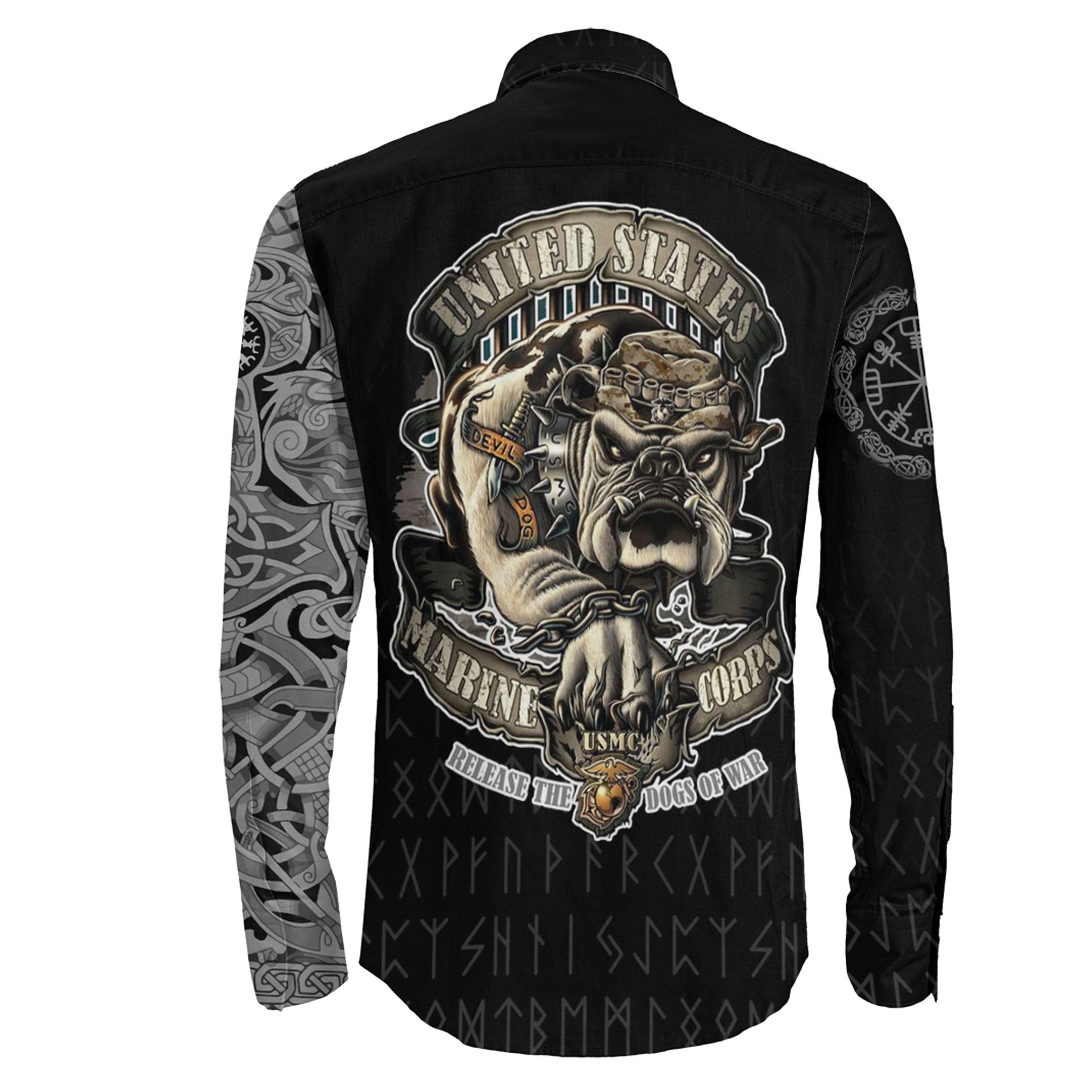 Long Sleeve Button Shirt - The Raven Of Odin Tattoo Army 