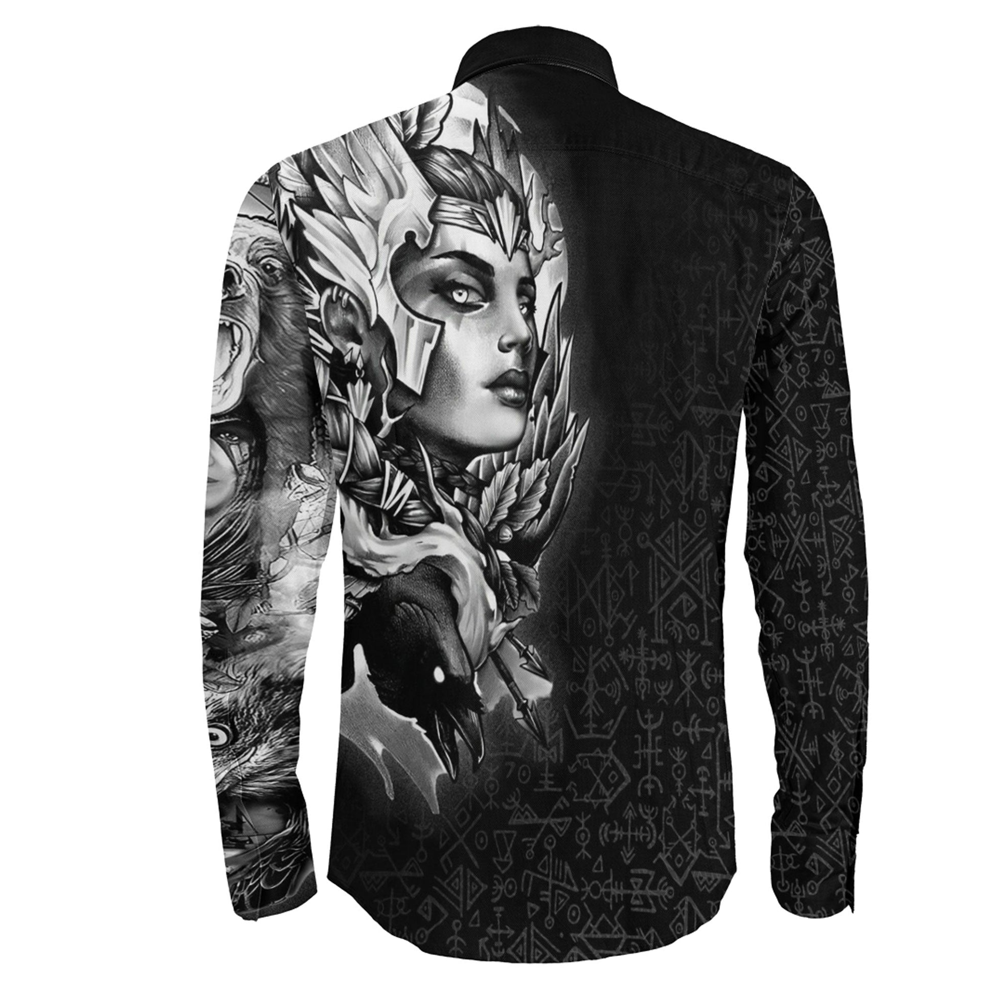 Valkyries And Bear Raven Long Sleeve Button Shirt