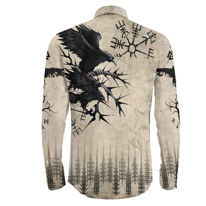 Raven and Vegvisir Vintage Style Long Sleeve Button Shirt