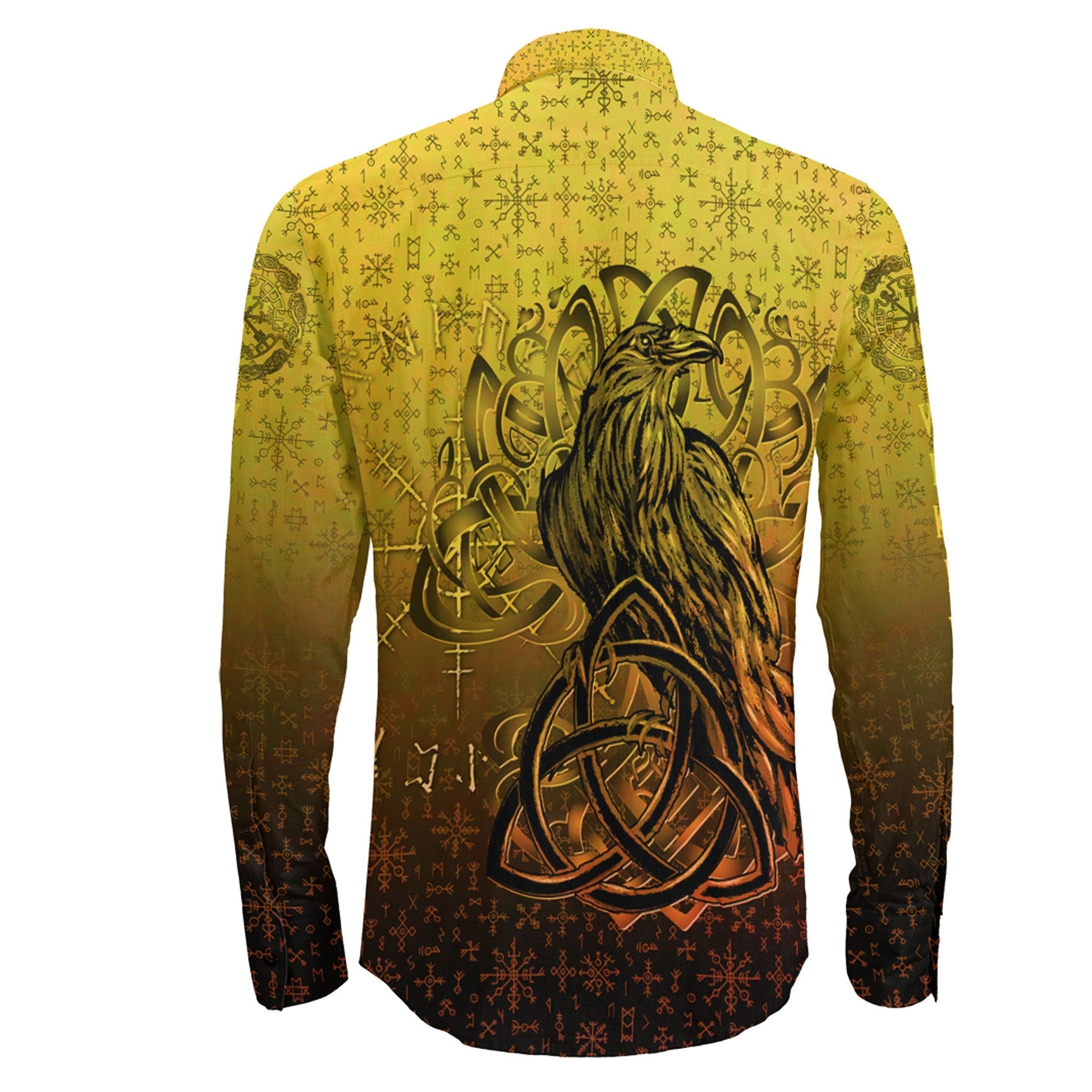 Raven Horn of Odin Gold Long Sleeve Button Shirt