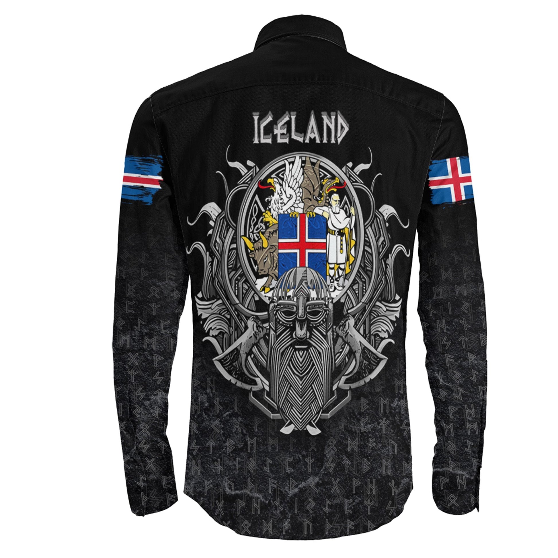 Iceland Raven Odin Viking Country Long Sleeve Button Shirt