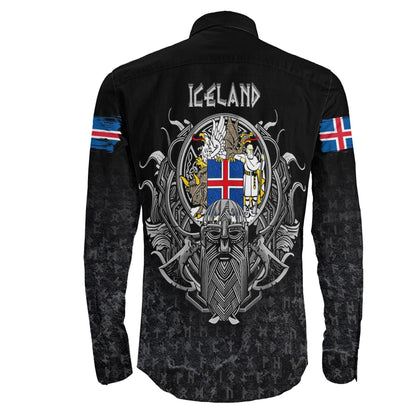 Iceland Raven Odin Viking Country Long Sleeve Button Shirt
