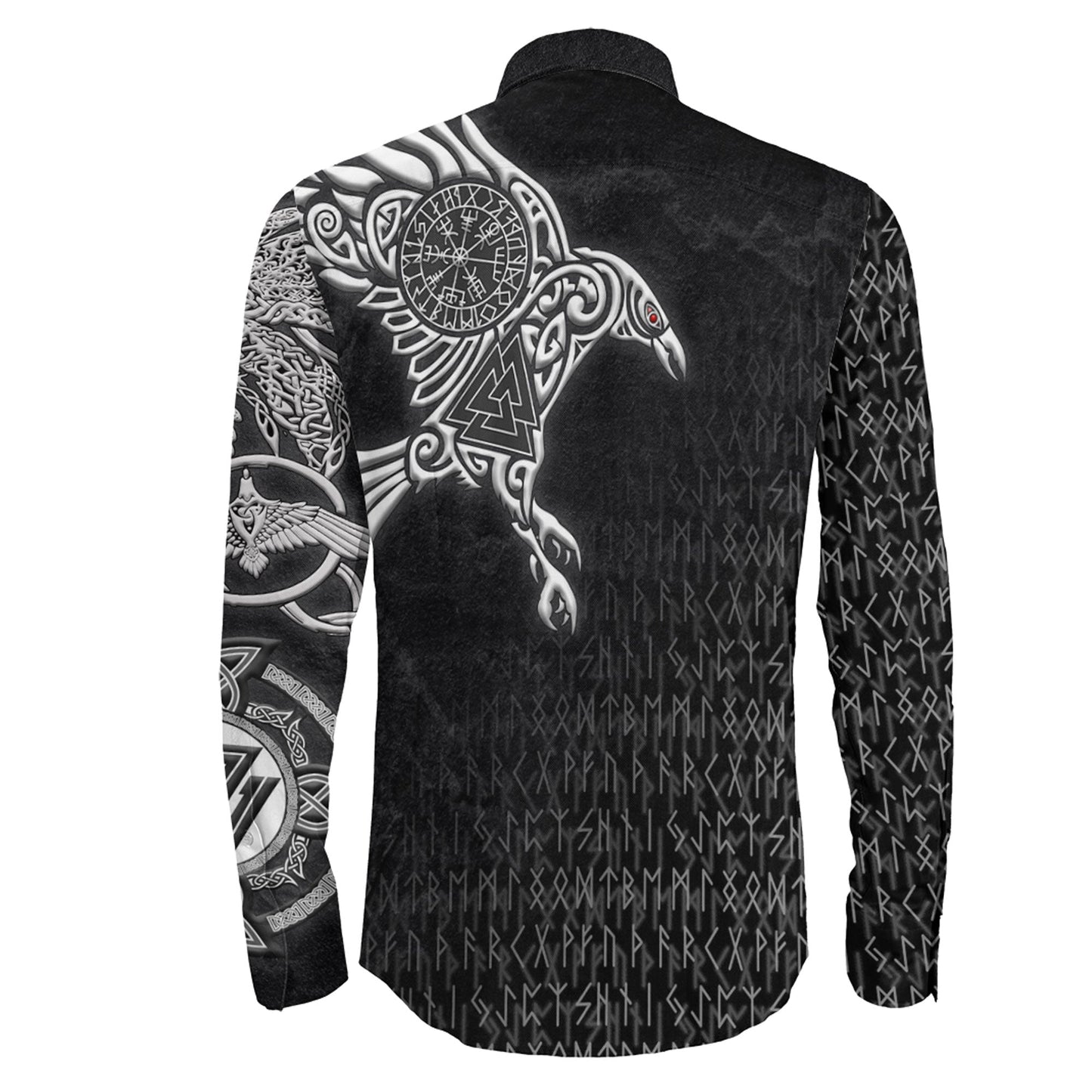 Raven Symbol Silver Viking Long Sleeve Button Shirt