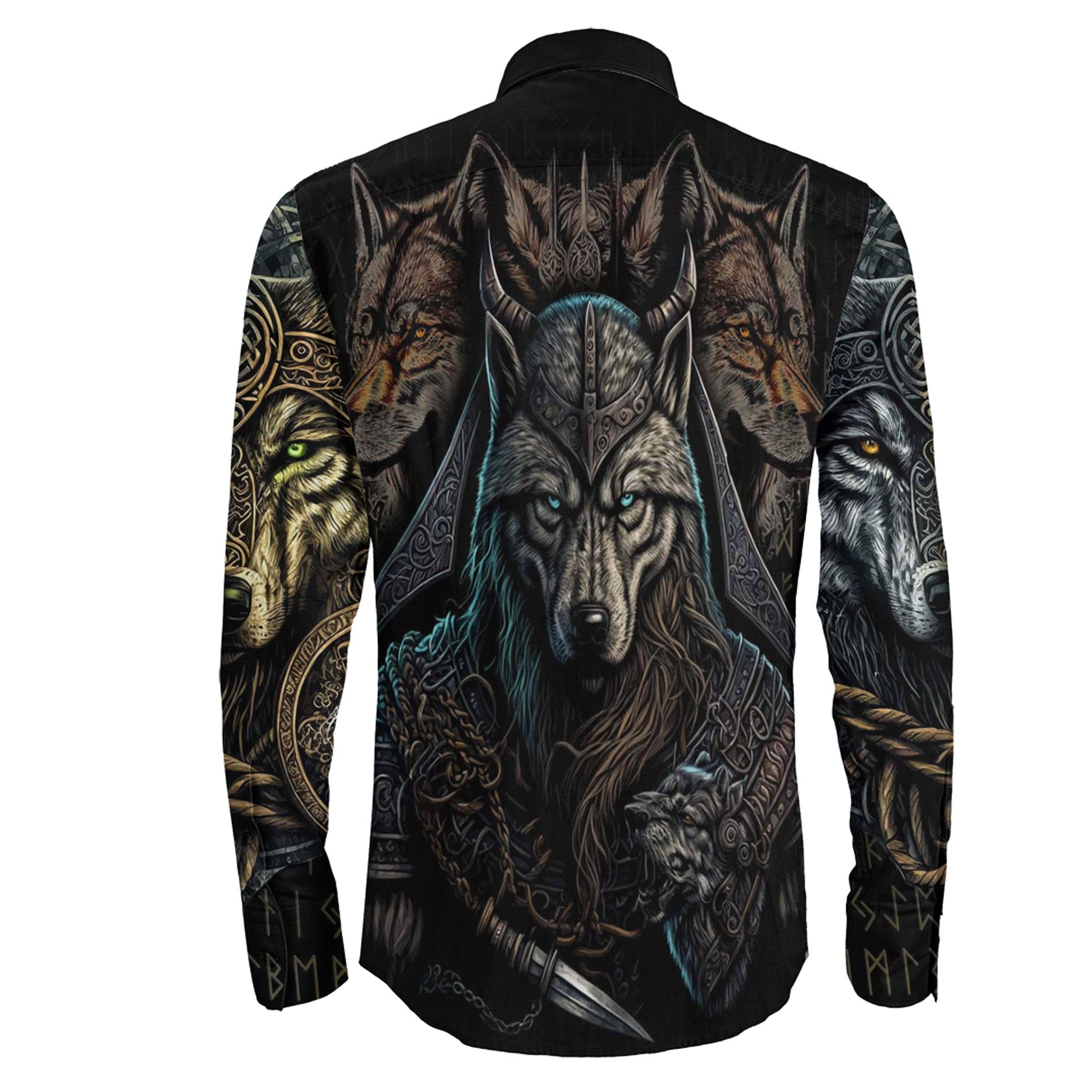 Viking Wolf Warriors 3D Long Sleeve Button Shirt
