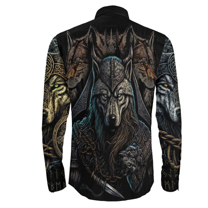 Viking Wolf Warriors 3D Long Sleeve Button Shirt