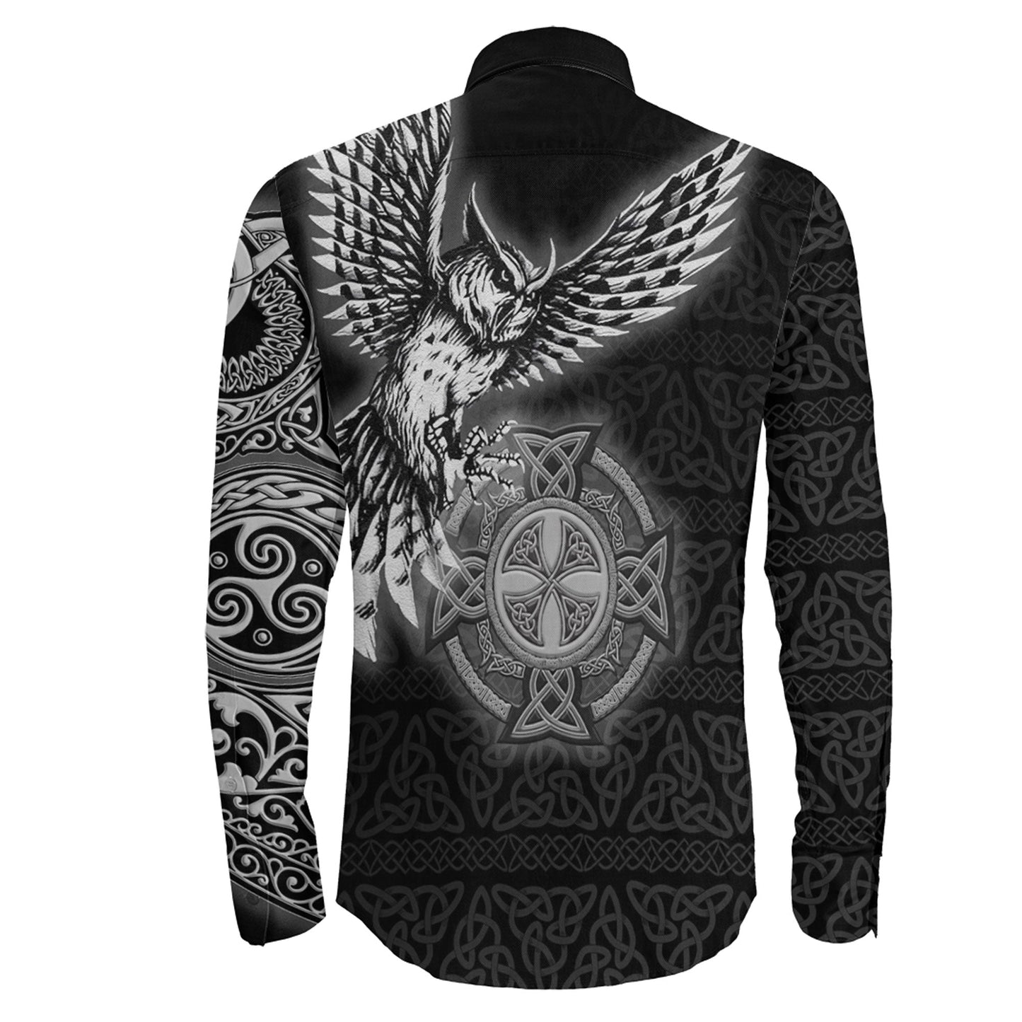 Owl Symbol Silver Viking Long Sleeve Button Shirt