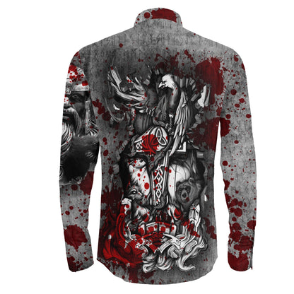 Viking Odin Bear Raven Wolf Blood Long Sleeve Button Shirt