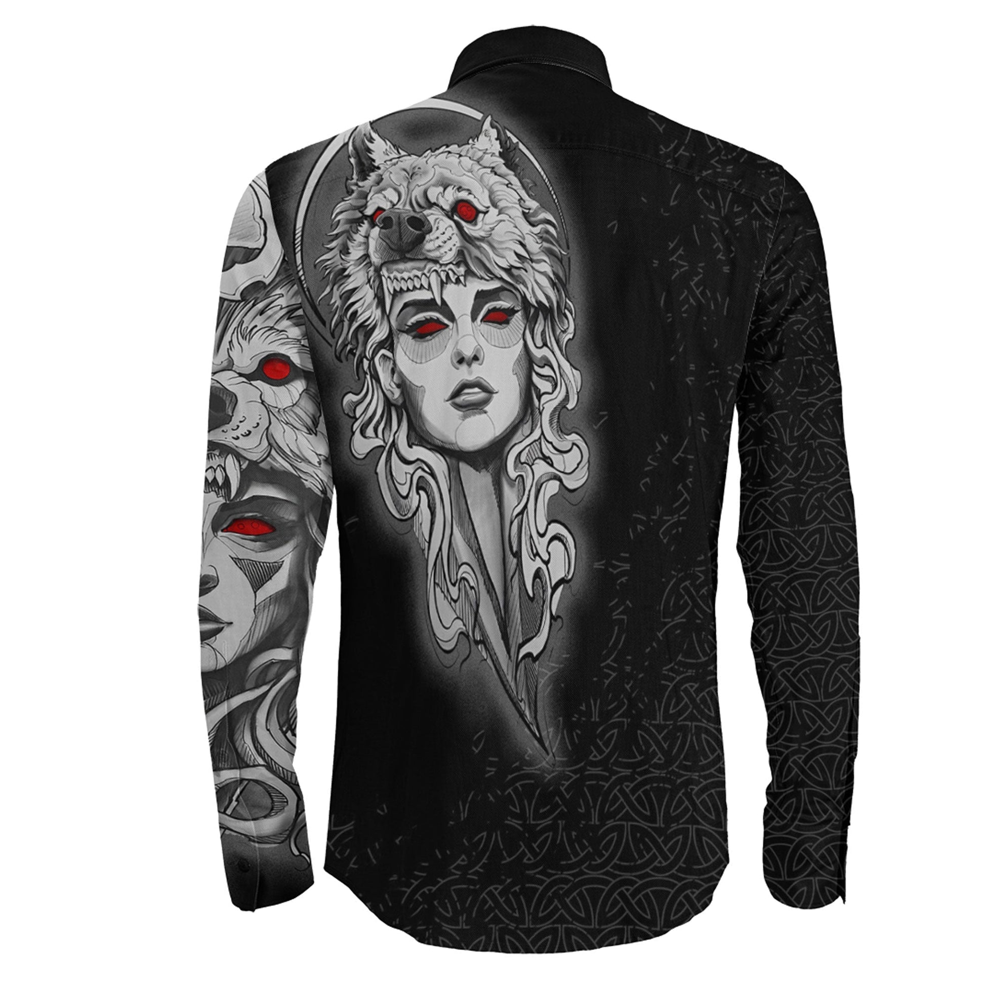 Valkyries And Wolf Long Sleeve Button Shirt