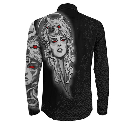 Valkyries And Wolf Long Sleeve Button Shirt