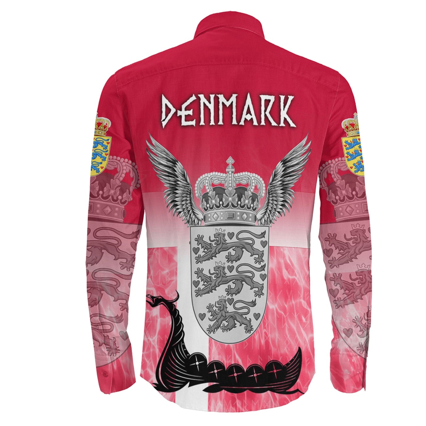 Denmark Raven Drakkar and Skull Long Sleeve Button Shirt