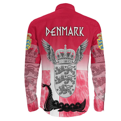 Denmark Raven Drakkar and Skull Long Sleeve Button Shirt